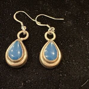 Silver 925 Blue Teardrop Dangle Earrings -